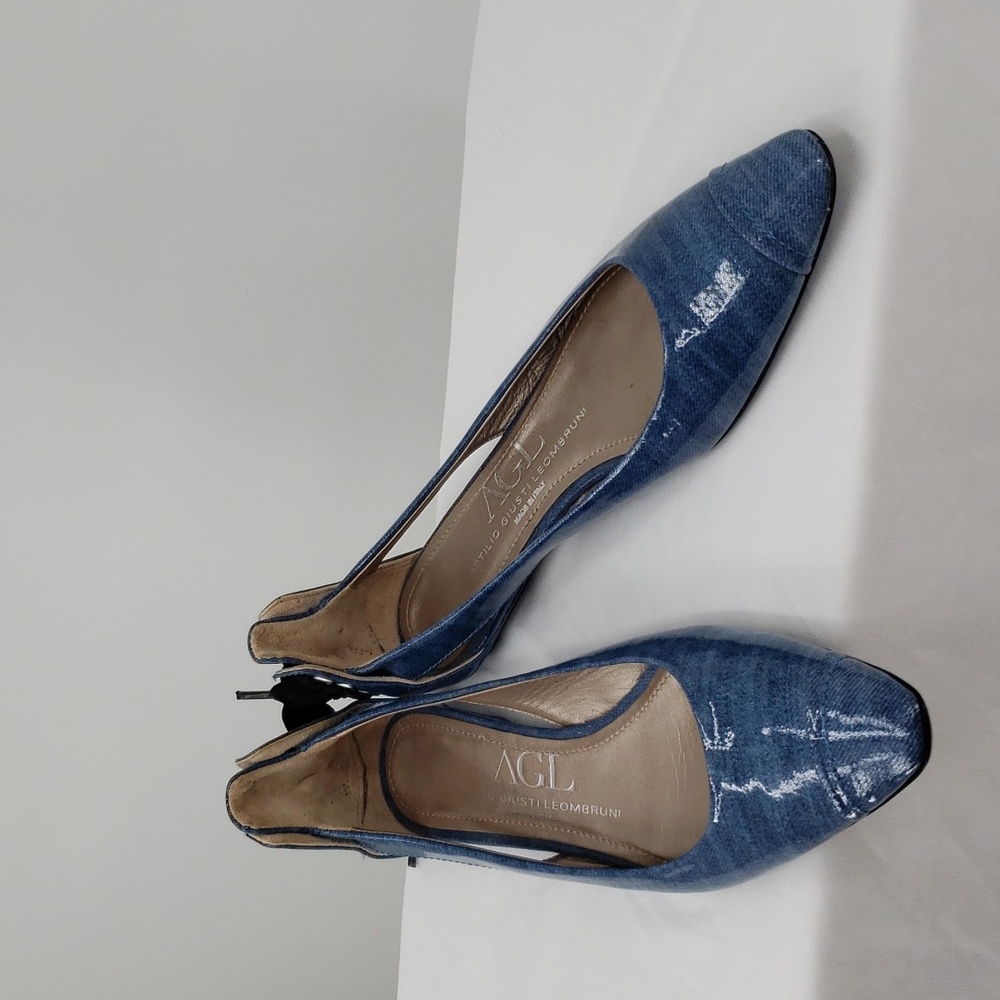 AGL Attilio Giusti Leombruni Blue Leather Flats Lace Up Back Size 37